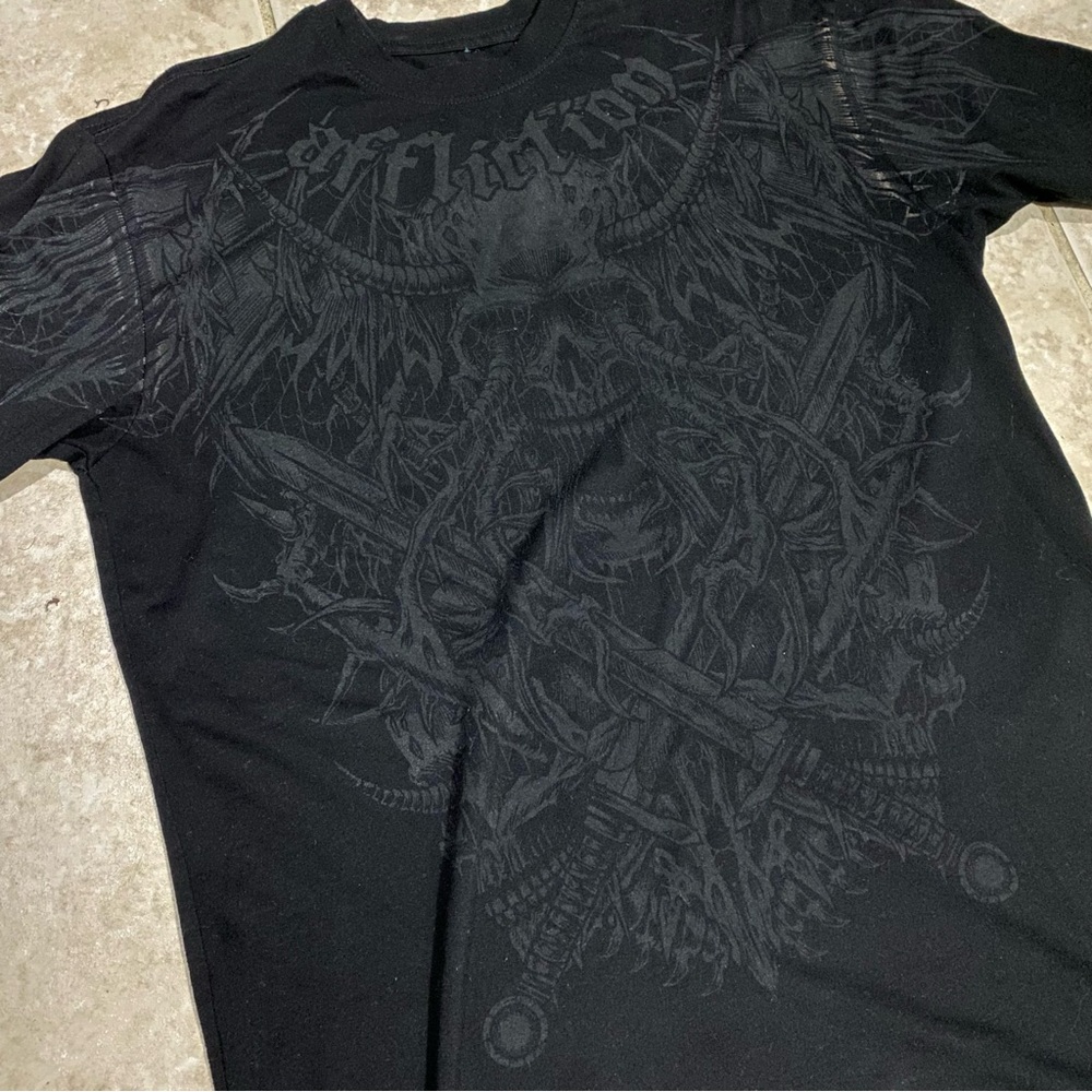 SOLD - Tortured Reflective Skull Sword Graphic T Shirt - Picture 3 of 8